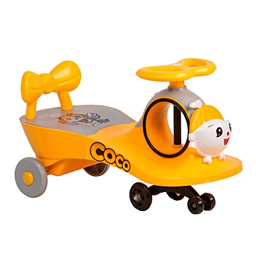 Image of KURB Ride On Swing Car for Kids 1-5 Years| Magic Car with Light & Music | Twister Car with Back Support | with Storage Basket| Comfortable & Durable Seat (Yellow)