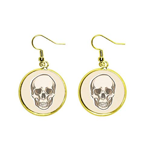 Pendientes de craneo humano con gancho dorado drop para mujer estilo gotico 1