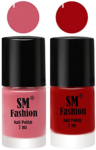 Image of Long Lasting Nail Polish | Nail Paint Combo 7 ml Each) - Set of 2 Nude Pink-Light Red