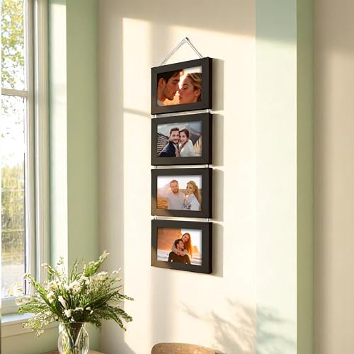 Image of Art Street Charming Chain Drop Hanging Photo Frame Set of 4 Photo Frame for Home & Office Decoration (Size- 5 x7 Inches, Color - Black)