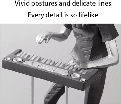 Image of Set of 4 Musicians Showpieces | Modern Black & Silver Band Figurines | Singer, Guitarist, Drummer & Keyboard Player Decorative Sculptures for Home, Office, Studio & Gifting