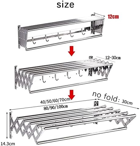 Wall Mounted Folding Laundry Drying Rack - Retractable Clothes Airer Towel Rail with Hooks, Space-Saving Design for Efficient Drying and Organization
