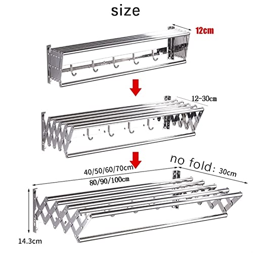 Qinhaixi Wall Mounted Laundry Drying Rack Folding Clothes Airer Towel Rail Dryer Hanger Coat Racks Retractable Washing Line Clothesline With Hooks Rod needed (Onecolor 9 Selfless dedication - Image 7