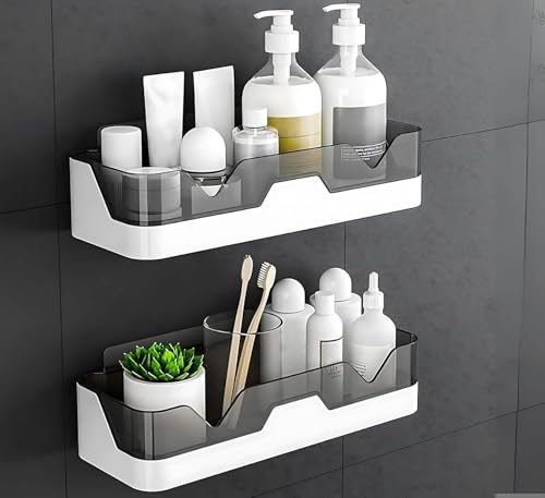 Image of Wall Mounted Shelf - Self-Adhesive, No-Drill ABS Plastic Organizer Rack for Bathroom, Kitchen & Home Accessories (Pack of 2)