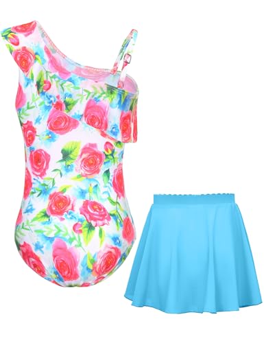 Girls Bathing Suit with Skirt One Shoulder Ruffle Quick Dry Swimsuits Multicolor Sleeveless Swimwear2