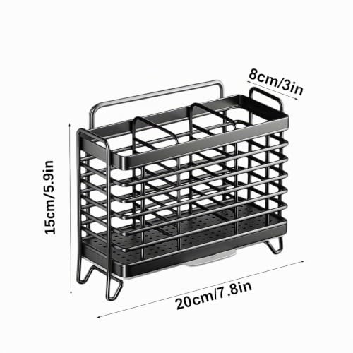 Miniatura 2 de Jadin Escurridor Cubiertos, Soporte Utensilios Cocina, Cesta Para Cubiertos De Acero Inoxidable, 3 Compartimentos, Sin Necesidad De Taladrar, De Pared, Extraíble, Con Bandeja Recogegotas Negro