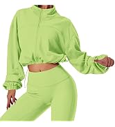 MISSACTIVER Women Casual Zip Up Stand Collar Crop Workout Sweatshirt Long Sleeve Drawstring Hem C...