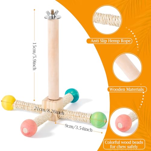Image of FrgKbTm Rotating Bird Perches Toy, Interactive Spinning Parrot Parakeet Toys, Wooden Exercise Stand Bird Cage Accessories for Budgies,Cockatiels,Small Birds