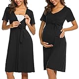 Mit Geknöpfter Henley V-Ausschnitt/ Kurzarm / dehnbarer Taille / fester Stil / eleganter Gürtel / zartes Design mit Knopfleiste, sehr praktisch und schnell zum Stillen. Perfektes Geschenk für Ihre schwangere Frau, Schwestern oder Freunde.