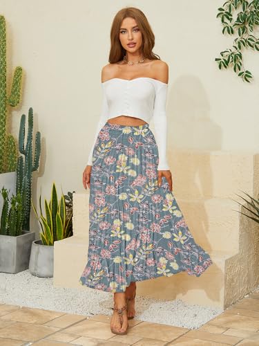 Image of NASHALYLY Women's Chiffon Elastic High Waist Pleated A-Line Flared Maxi Skirts