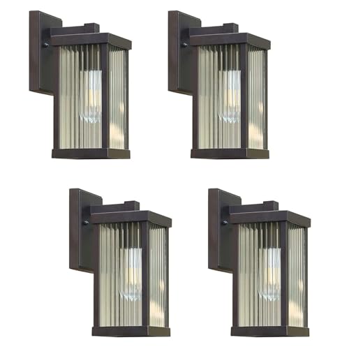 Aplique de Pared LED, Aplique de Pared para jardín, Farol Rectangular de Vidrio Negro con Pantalla a Rayas, Accesorio para balcón, Patio, jardín