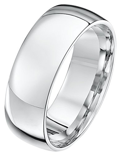 Theia Anillo de Bodas de Oro Blanco, 9k, Unisex, Forma Corte Pesado, Pulido, 7mm - Tamaño 19