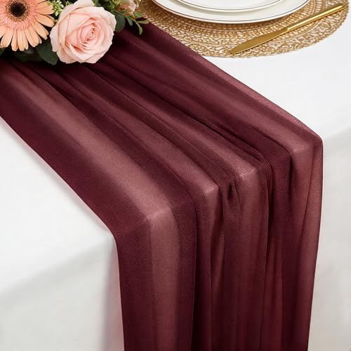 Chemin de Table en Mousseline Rouge Bordeaux, 77 x 300 CM Chemins de Table Doux et Confortable en...