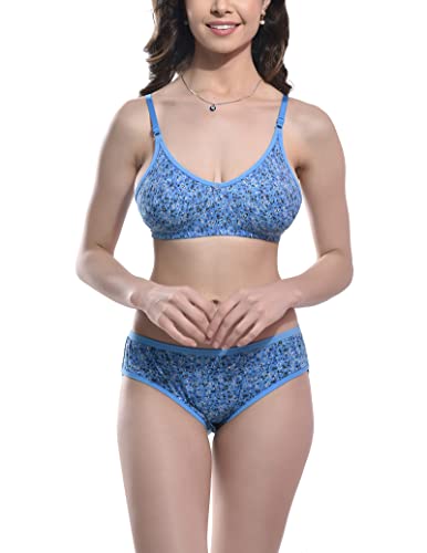 Image of StyFun Women Cotton Blend Floral Print Non-Padded Non-Wired Bra Panty Set Full Coverage Lingerie Set Multicolor See Main Image to Check How Many Sets You Will Get