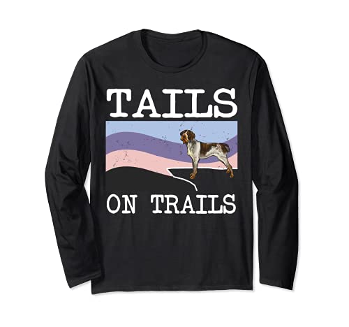German Wirehaired Pointer Tails On Trails Funny Dog Hiking Long Sleeve T-Shirt, Black
