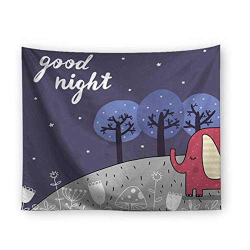 Good Night Starry Elephant Tree Animal Theme Printed Home Decorative Tapestry Wall Art Hanging Beach Towel Blanket Picnic Yoga Mat Living Room Dorm Decor