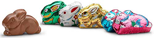 Madelaine Highly Detailed, Bite-sized, Solid Premium Milk Chocolate Easter Sitting Bunnies Wrapped In Colorful Italian Foils (1 LB)