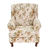 HAOYONG Wing Chair Slipcovers Stretch Wingback Chair Covers Printed 2 Pieces Wingback Armchair Slipcover Elastic Chair Slip Covers Washable Armchair Protector Cover for Living Room and Bedroom