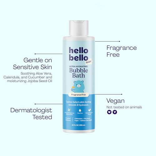 Image of Hello Bello Baby Premium Bubble Bath, Fragrance Free for Sensitive Skin, 10oz Bottle (Pack of 2)