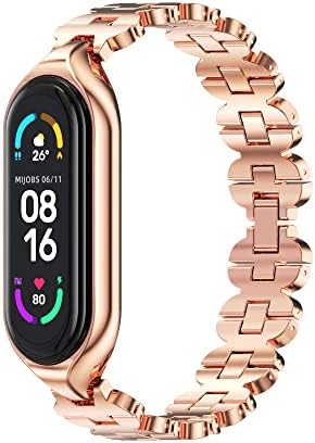 Mijobs Bands for Mi Band 6/5/4/3 2-Way Wearing Fashion Stainless Steel Strap Wrist Band Smart Band Accessories for Xiaomi Mi Band 5/6 Metal Bracelet for Man and Women