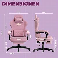 GTPLAYER Gaming Stuhl, Atmungsaktiver Bürostuhl, bürostuhl ergonomisch, Hochwertiger - Stoff, Ergonomischer PC Stuhl, 160° Verstellbare Rückenlehne und ausziehbare Fußstütze,Tragkraft 180 kg, Rosa – Ansicht 3