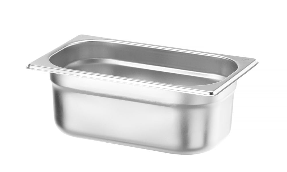 HENDI Contenitore Gastronorm, GN 1/4, resistenza termica -40 °C a 300 °C, compatibile con i forni a convezione, frigoriferi, bagno María, chafing dishes, 2.8L, 265x162(H)100mm, acciaio inox
