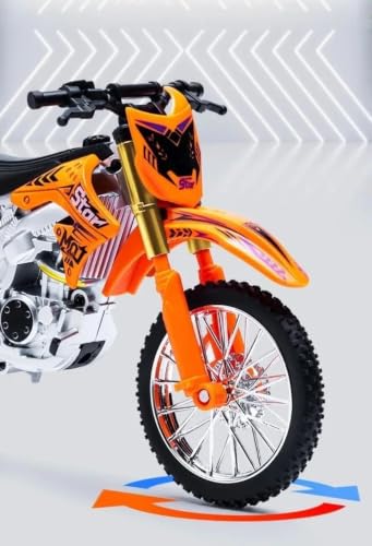 Image of KX Style 1:10 Scale Dirt Bike Die-Cast Metal Motorcycle Model Toy with Rubber Tires, Realistic Engine, Motocross Racing Design, Collectible Gift for Kids & Adults