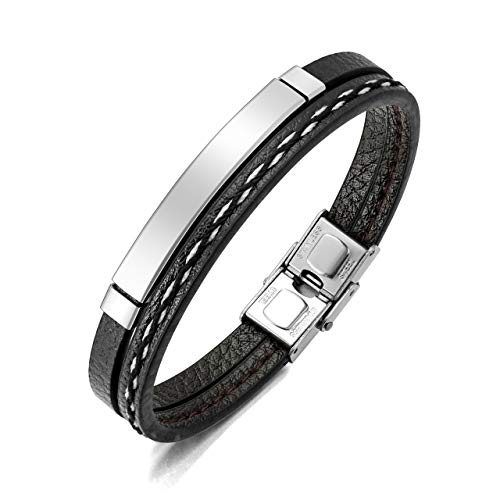 Zysta Bracelet Cuir Homme PU Manche Acier Inoxydable Multi Noir Punk Rock Fantaisie Super idée Cadeau Cover