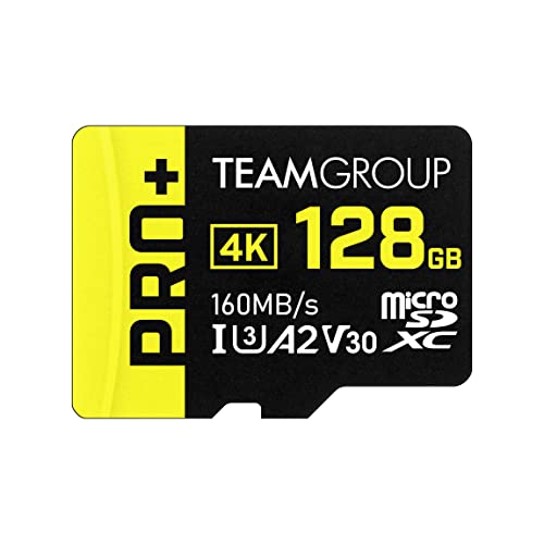 TEAMGROUP Karta A2 Pro Plus 128 GB Micro SDXC UHS-I U3 A2 V30, odczyt/zapis do 160/110 MB/s do Nintendo Switch, urządzeń do gier, tabletów, smartfonów, fotografowania 4K, z adapterem
