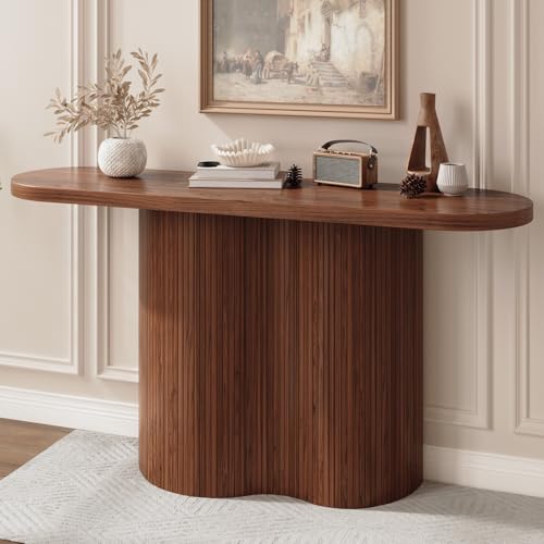 ONBRILL 57-Inch Fluted Long Entryway Table, Tambour Waterfall Design Console