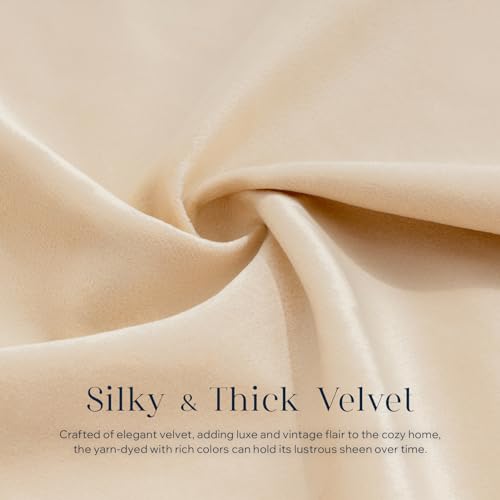 Image of Phantoscope Pack of 2 Velvet Decorative Throw Decorative Pillow Cover Gusseted Soft Solid Square Cushion Case for Couch Light Beige 18 x 18 inches 45 x 45 cm