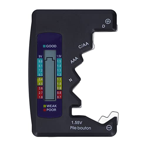 Digital Battery Tester LCD Screen 1.5V 9V Battery Checker for Button Cell Batteries Metering (Black)