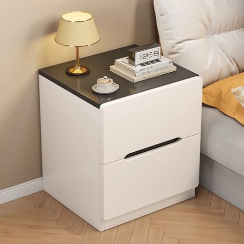 Beauenty Modern Nightstand Bedside Table with 2 Drawers Storage Side Tables Space Saving End Table Cabinet for Bedroom Office Hotel 40x40x45cm (2 Drawers-Black & White)