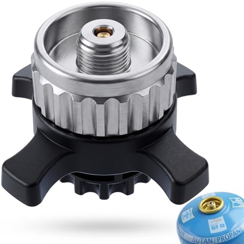 Gaskartuschen adapter für Campingaz CV Easy Clic auf EN417 Schraubventil Hergestellt aus Messing und Metalllegierungen Schnellverschluss-Gaskartuschenadapter für Camping Wandern (Silber)