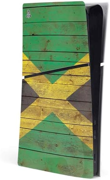 Skinit Decal Gaming Skin Compatible with PS5 Slim Digital Edition Console - Jamaican Flag Dark Wood Design