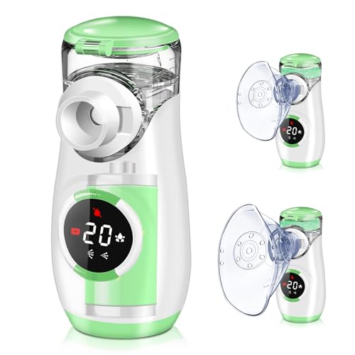 NEEMOSI Aersol Portatile Silenzioso, Ricaricabile Macchina Aerosol per Adulti e Bambini, Aerosol Ultrasuoni con 2 Maschere E Boccaglio, Timer, Nebulizzazione Regolabile