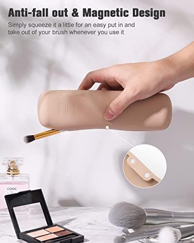 FERYES Large Travel Makeup Brush Holder, Magnetic Anti-fall Out Silicon Portable Cosmetic Face Brushes Holder, Soft and Sleek Makeup Tools Organizer for Travel- (8.27 * 2.36 * 1.57) - 2
