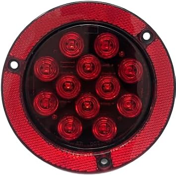 All Star Truck Parts] 4 Inch Flange Surface Screw Mount Reflective Ring Bezel Red 12 LED Round Stop/Turn/Tail Trailer Truck Flatbed RV Camper Bus Boat Light Kit 3 wire Pigtail Plug 12V IP67 (Red, 2)