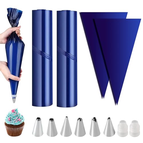 DXLing 100 Piezas Mangas Pasteleras Desechables 39cm Grandes Bolsas de Manga Pastelera Desechables Gruesas con 6 Boquillas en Acero Inoxidable y 1 Adaptadores para Decoración Pasteles Cupcakes