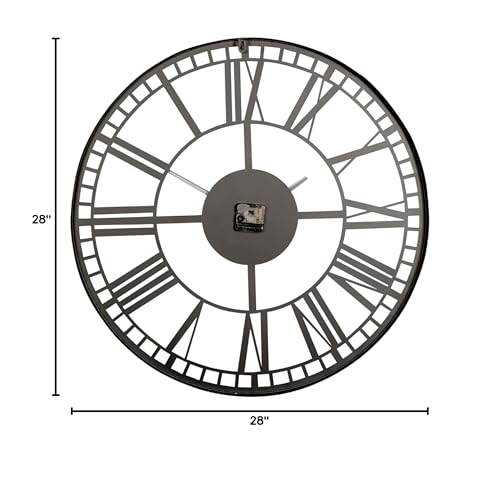 Deco 79 Metal Decorative Wall Clock - Open Cutout Frame, 28" x 1" x 28", Black