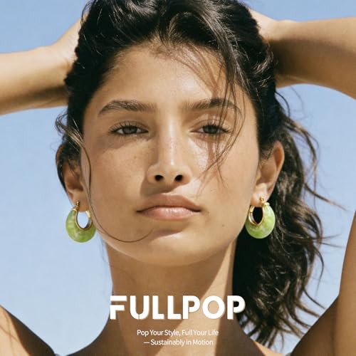 Image of Fullpop Vintage Earrings for Women, Chunky 14K Gold Plated Resin Hoop Earrings Lightweight Hollow Drop Earrings Hypoallergenic Earrings for Women Vintage Anthropologie Jewelry Gifts for Women