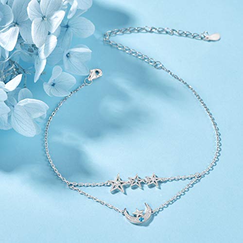 Attractto Moon Star Ankle Bracelets For Women 925 Sterling Silver Layered Anklets For Sea Beach Adjustable Foot Ankle For Teen Girls #TOP2