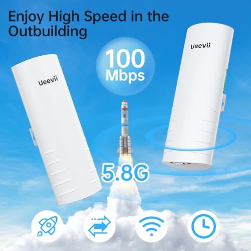 Image of UeeVii CPE452 Wireless Bridge Point to Point Outdoor 5.8GHz WiFi Bridge Kit | Dual 100Mbps LAN, 14dBi Antenna, 24V PoE Power, Works with Starlink, Long Range WiFi, For Shop Barn Garage, With 2 Brackets
