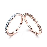 Swiss Blue Topaz 14k Rose Gold Wedding Ring Set Diamond Marquise Milgrain Stacking Band Half Eternit