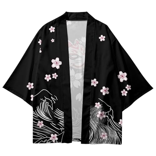 Image of DOSLAVIDA Men's Japanese Kimono Jacket Set Stylish Open Front Coat With Shorts Chinese Style Printed Cardigan Suit