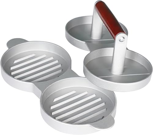 Image of Hamburger Press Patty Maker Mold Round Shape Burger Tikki Press Mold for Making Burger Patty | Stainless Steel Surface with Bottom Groove Design Rice Cake and Aloo Tikki Mold Press