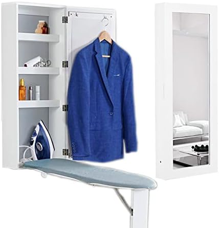 Organizedlife Wall Mounted Ironing Board with Storage Cabinet,Built in Ironing Board & Folding Support Leg, Wall-Mounted Mirrors for Home, Apartment & Small Spaces