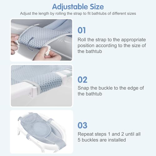 Image of Colorlife Baby Bath Seat Support Net Infant Bathing Seat Support Mat, Adjustable Comfortable Non-Slip Five-Pointed Baby Shower Net Bathtub Sit Up Mesh for Newborn 0-12 Months-Grey(No Bathtub)