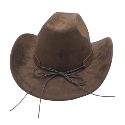 Image of Cowboy Hat for Women Men Wide Brim Western Cowgirl Hat Roll up Brim with Belt Buckle Classic Suede Country Cowboy Hat