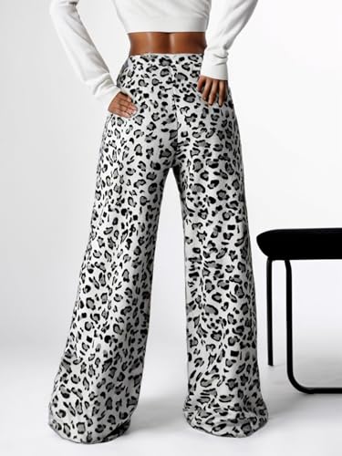 Image of VCM Leopard Print Pants Y2k High Waisted Baggy Trousers Drawstring Fluffy Cheetah Fuzzy Pajama Sleepwear